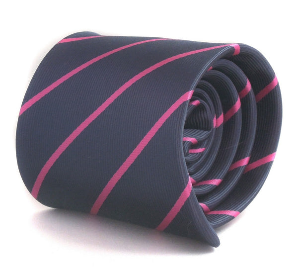 navy tie with thin pink stripes